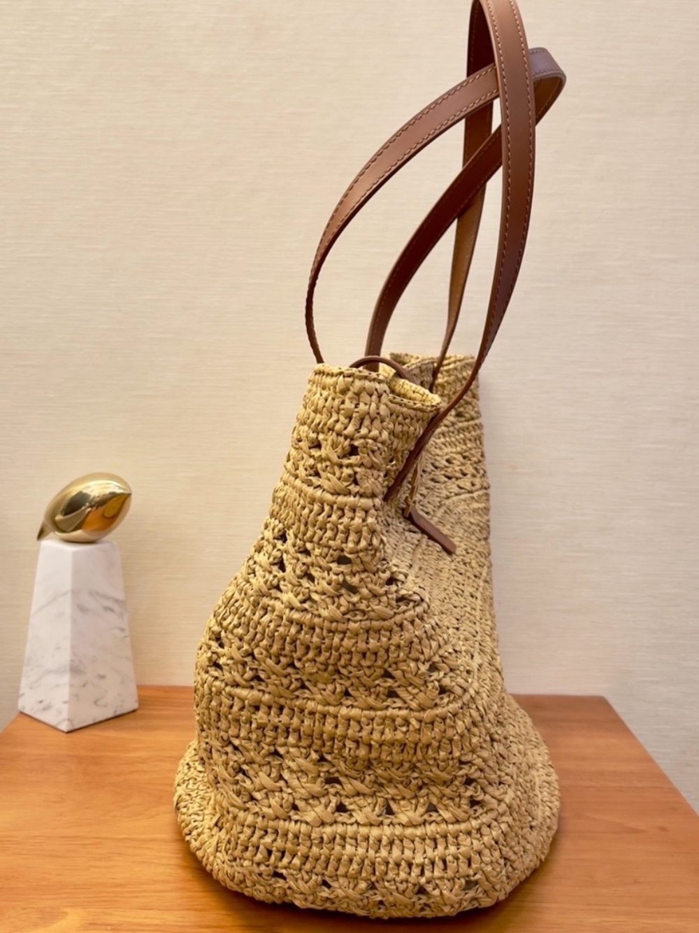 Saint Laurent Woven Straw Tote in Natural and Brown with Gold Hardware - Picture 2 of 8